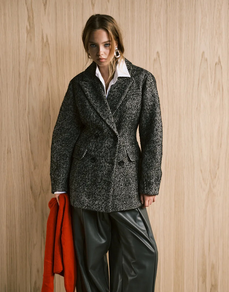  Asos Design Formal Sculpted Short Coat In Herringbone Black 
