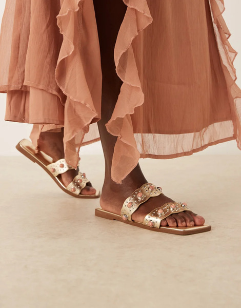  Asos Design Found Flat Mules With Stones In Gold 