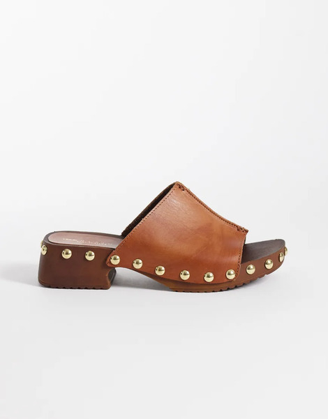  Asos Design Franco Premium Mule Sandal Clogs In Tan Leather Brown 