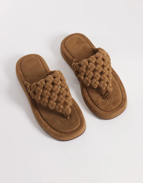  Asos Design Frederick Open Weave Flatform Sandal In Sand Brown 