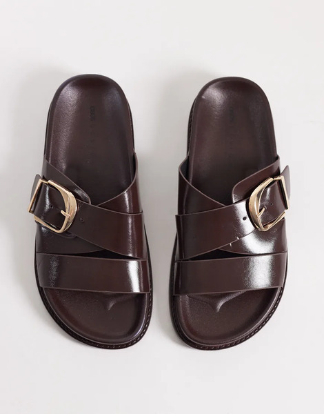  Asos Design Freeway Double Strap Slider In Chocolate Brown 