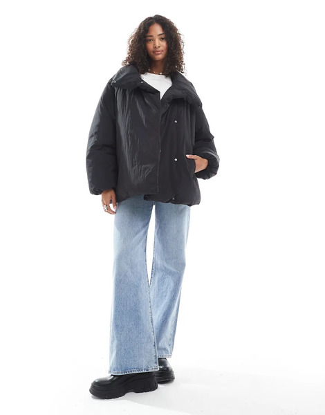  Asos Design Funnel Neck Clean Puffer Jacket In Black 