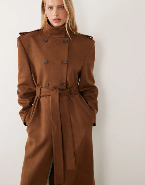  Asos Design Funnel Neck Trench In Faux Suede Neutral 