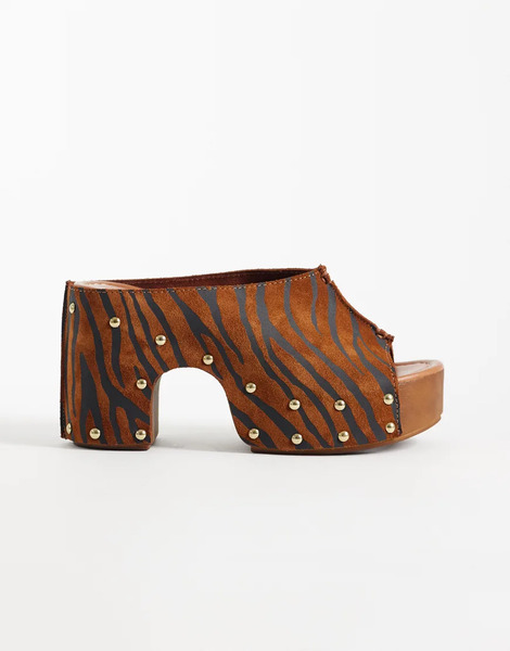  Asos Design Hadley Premium Heeled Mule Clogs In Zebra Suede Multi 