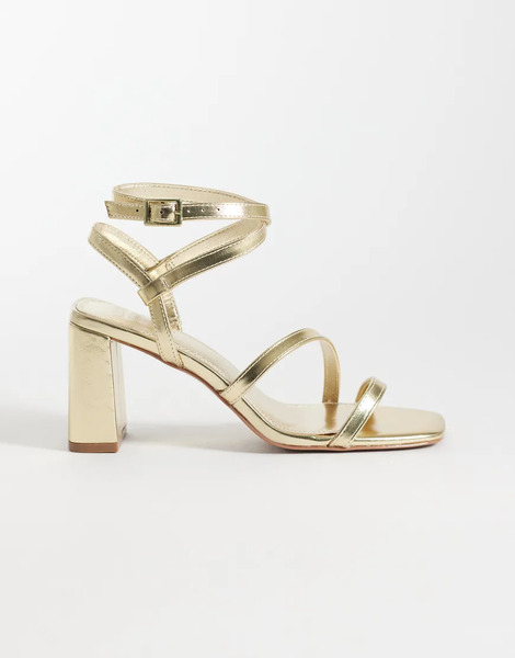  Asos Design Hampstead Mid Heeled Sandals In Gold 