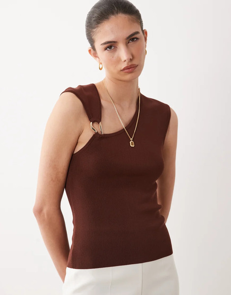  Asos Design Hardware Structured Top In Chocolate Brown 
