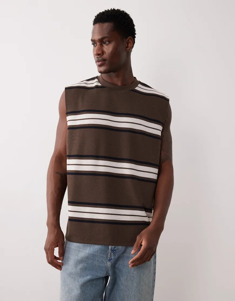  Asos Design Heavyweight Oversized Tank In Brown Stripe Multi 