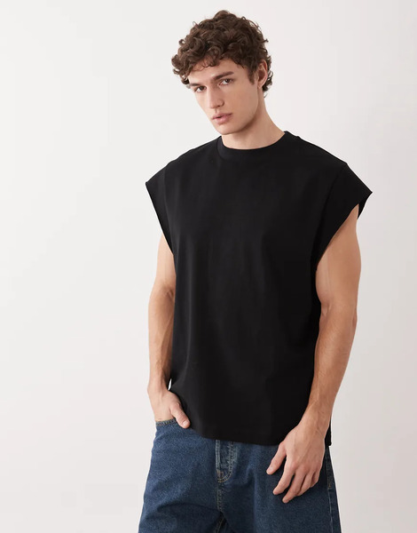  Asos Design Heavyweight Oversized Tank With Cap Sleeves In Black 