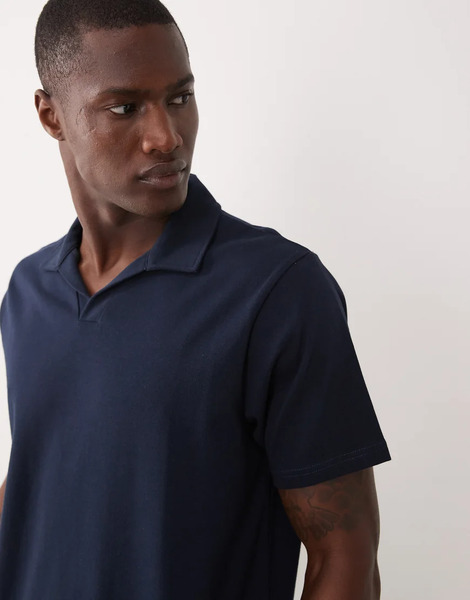  Asos Design Heavyweight Regular Fit Notch Polo In Navy 