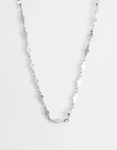  Asos Design Hexagon Link Chain Necklace In Silver 