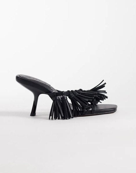 Asos Design Hibernate Tassel Mid Heeled Mules In Black 