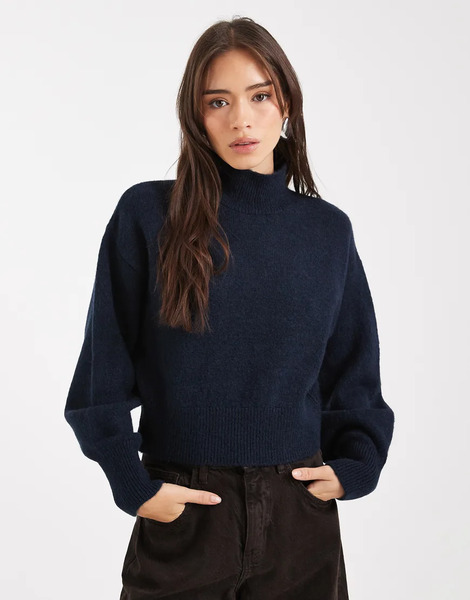  Asos Design High Neck Jumper In Navy 