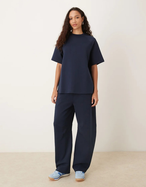  Asos Design Interlock Barrel Leg Jogger In Navy 