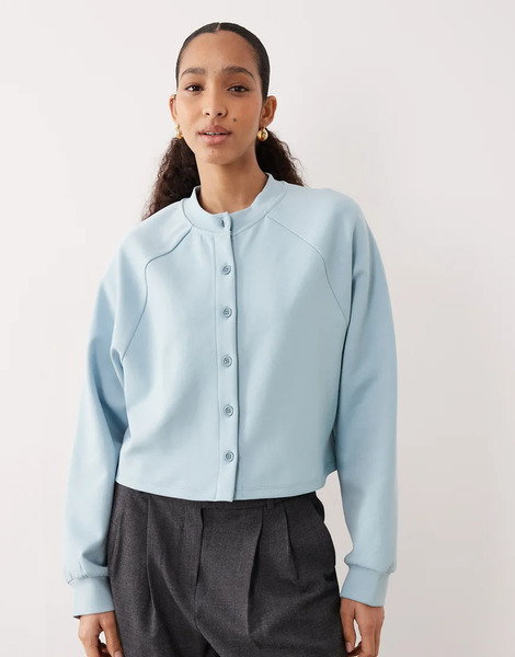  Asos Design Interlock Cardigan In Light Blue 