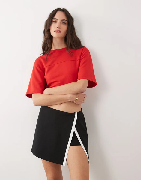 Asos Design Interlock Mini Skort With Contrast Tipping In Black 