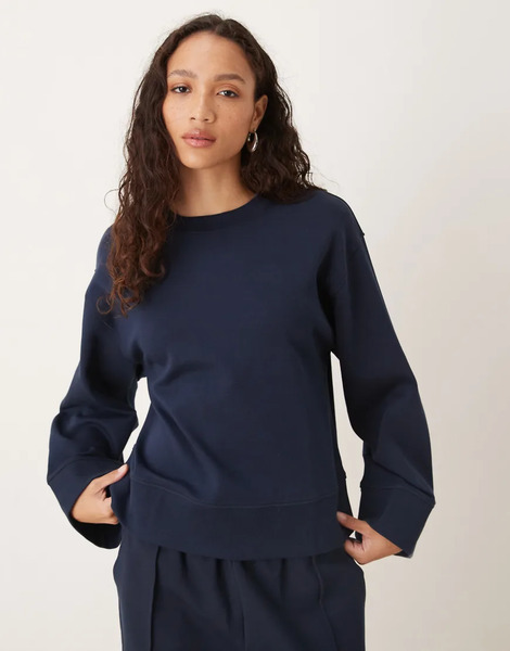  Asos Design Interlock Oversized Crew Neck Top In Navy 