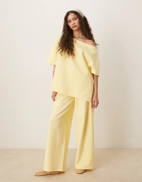  Asos Design Interlock Wide Leg Trouser In Yellow 