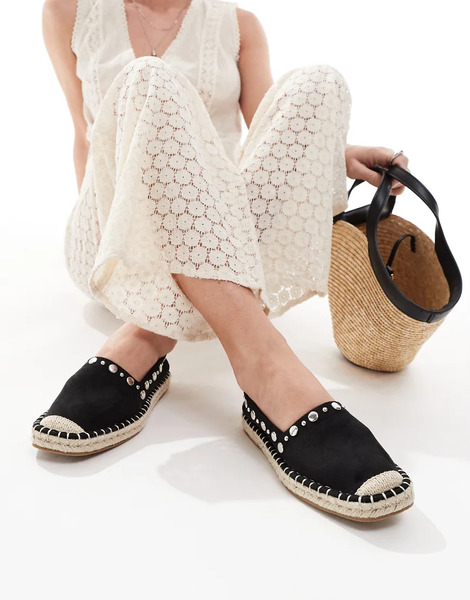  Asos Design Jeanie Closed Toe Studded Espadrilles In Black 