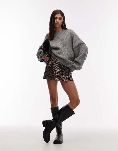  Asos Design Jersey Mini Skort In Mixed Leopard Print Multi 