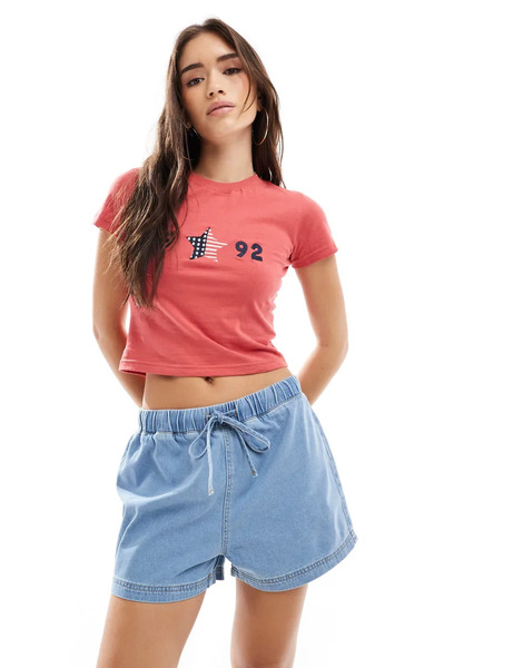  Asos Design Jogger Style Denim Pull On Short In Bleach Blue 