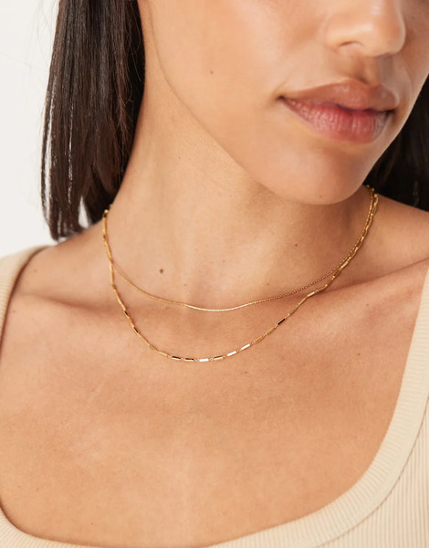  Asos Design 14k Gold Plated Multi Row Necklace 