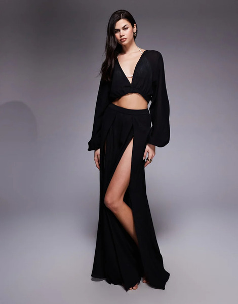  Asos Design Kiki Beach Split Front Trouser In Black 