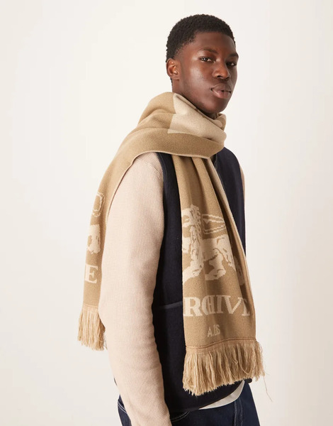  Asos Design Knitted Archive Graphic Scarf In Neutral 