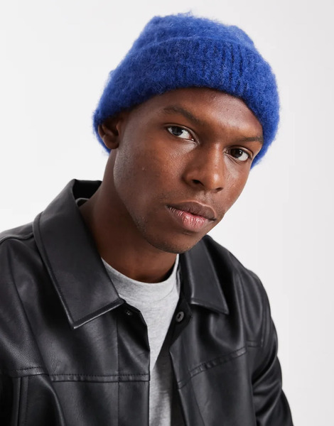  Asos Design Knitted Beanie In Cobalt Blue 