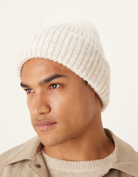  Asos Design Knitted Beanie In Grey 