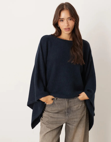 Asos Design Knitted Cape In Navy 
