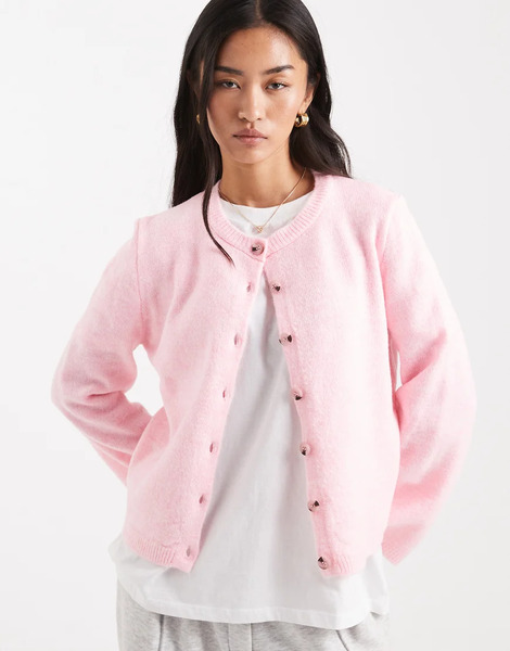  Asos Design Knitted Cardigan With Flared Sleeve Pink 