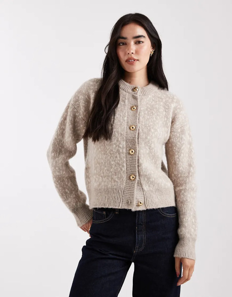  Asos Design Knitted Cardigan With Gold Buttons In Print Multi 
