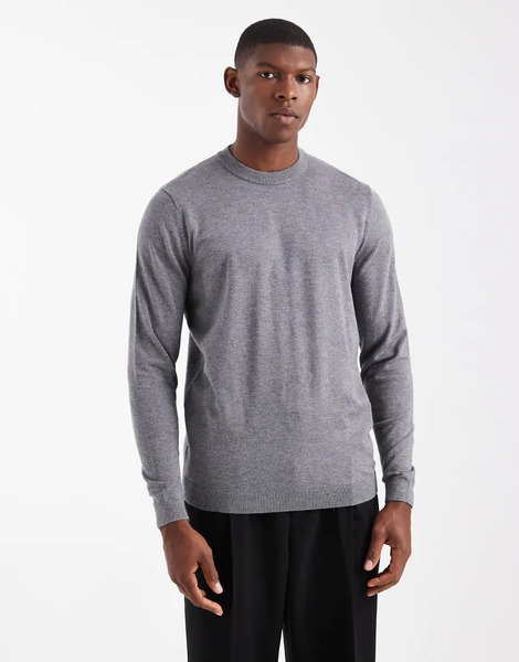  Asos Design Knitted Crew Neck Jumper In Grey 