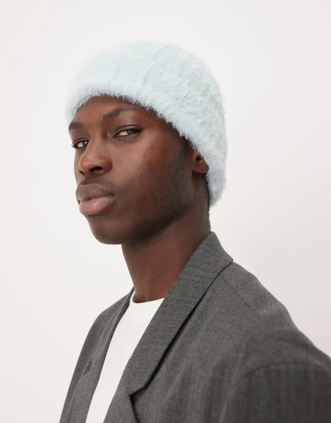  Asos Design Knitted Eyelash Beanie In Light Blue 