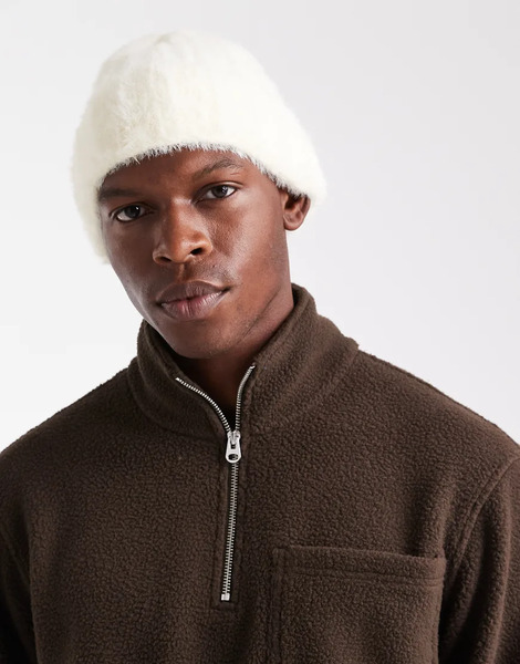  Asos Design Knitted Eyelash Beanie In Neutral 
