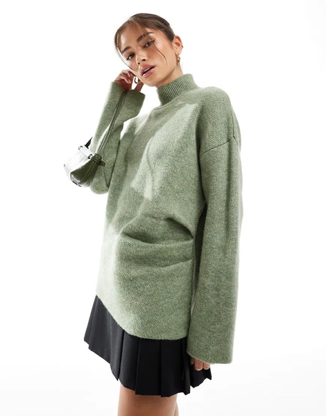  Asos Design Knitted Gathered Jumper In Pistachio Green 