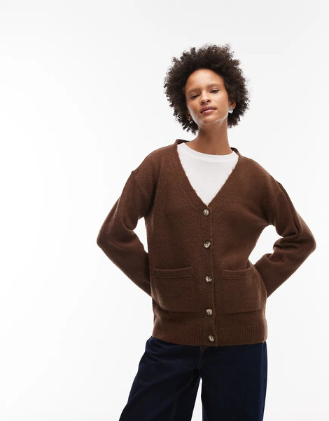 Asos Design Knitted Oversized Cardigan In Brown 