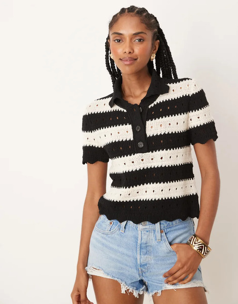  Asos Design Knitted Polo In Stripe Multi 