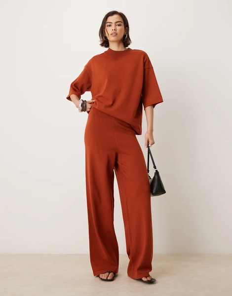  Asos Design Knitted Structured Trouser Co Ord In Rust Auburn 