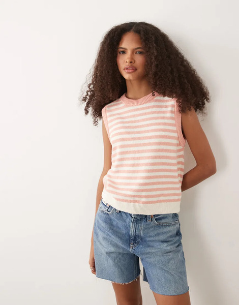  Asos Design Knitted Tank Top In Peach Stripe Multi 