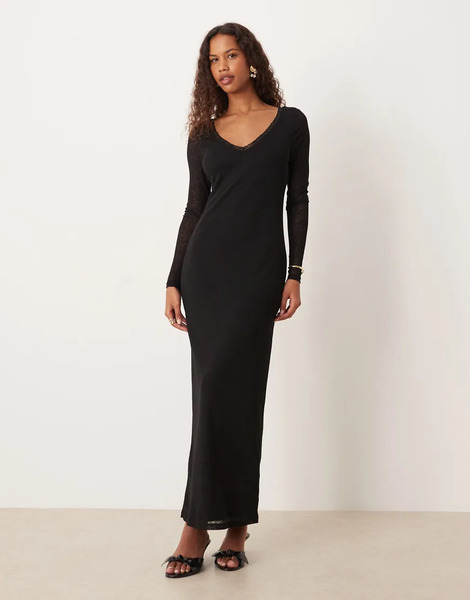  Asos Design Lace Insert Ruched Front Midi Dress Black 