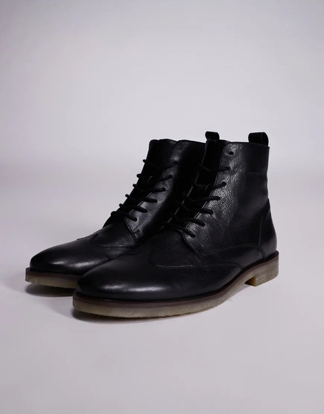  Asos Design Lace Up Boot In Black Leather 