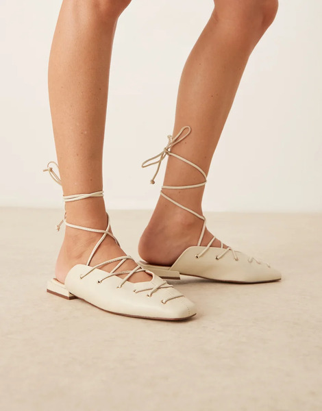  Asos Design Laney Premium Ghillie Tie Mule In Off White Leather 