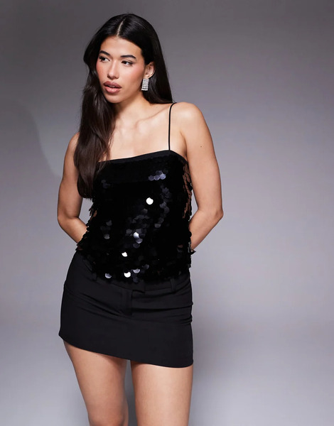 Asos Design Large Disc Sequin Cami In Black 
