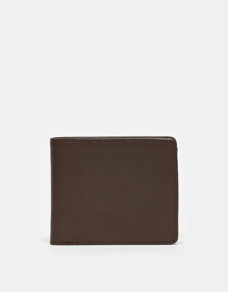  Asos Design Leather Wallet In Brown 