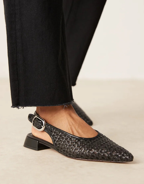  Asos Design Leonora Slingback Ballet In Black Weave 