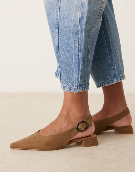  Asos Design Leonora Slingback Ballet In Taupe Suedette Brown 