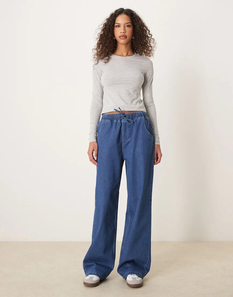  Asos Design Lightweight Denim Jogger With Drawstring Waist In Blue 