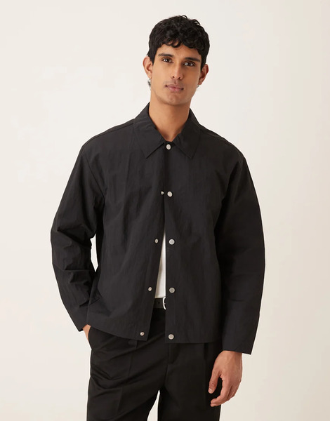  Asos Design Lightweight Nylon Jacket In Black 