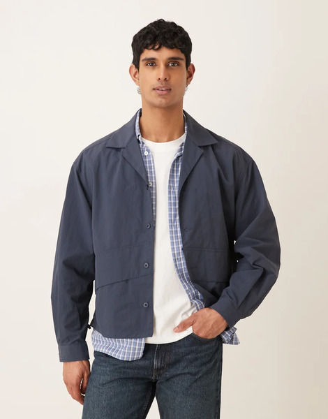  Asos Design Lightweight Nylon Jacket In Dark Navy 